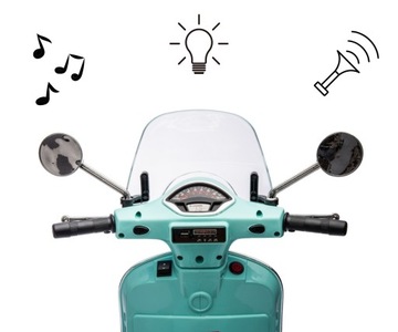 БИРЮЗОВЫЙ МОТОР VESPA GTS MILLY MALLY АККУМУЛЯТОРНЫЙ СКУТЕР МЯТНЫЙ МУЗЫКАЛЬНЫЙ СВЕТОДИОД