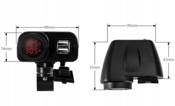 ЗАРЯДНОЕ УСТРОЙСТВО ДЛЯ МОТОЦИКЛА ТЕМПЕРАТУРА 2x USB QC3 + ВОЛЬТ