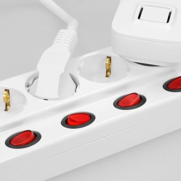 УДЛИНИТЕЛЬНЫЙ КАБЕЛЬ 3680 Вт, 6 РОЗЕТОК, ПИТАНИЕ, ORNO MULTISWITCH, ВЫКЛЮЧАТЕЛИ