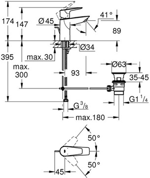 РАКОВИНА GROHE START EDGE FATTER, СТОЙКА ХРОМ