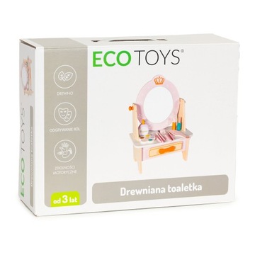 TOALETKA DREWNIANA Z AKCESORIAMI DLA DZIECI RÓŻOWA DO MAKIJAŻU LUSTERKO
