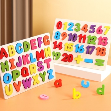 PUZZLE ALFABET DREWNIANY UKŁADANKA NAUKA LITEREK, LITERKI DREWNIANE