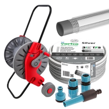 WÓZEK + WĄŻ OGRODOWY 3-WARSTWOWY 3/4'' 20M + ZESTAW KOŃCÓWEK PRODUKT POLSKI