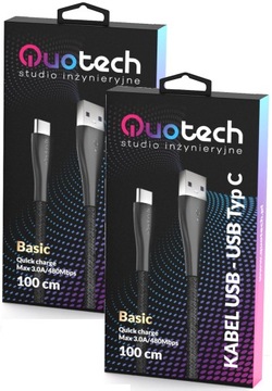 2x USB Type C, кабель быстрой зарядки 3.0 QUOTECH, 1 м, 3 А