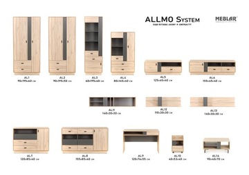 Шкаф Allmo 2 90 см с ящиками + антрацитовые рейки