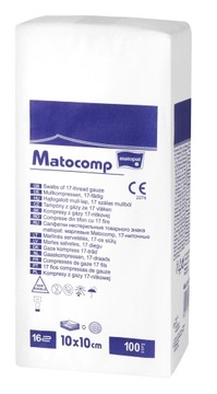 GAZIKI Kompresy z gazy niejałowe MATOCOMP 100 szt. 17N 16w 10x10cm