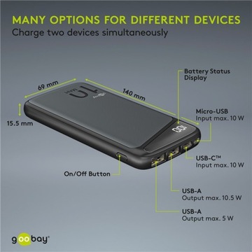 Powerbank для зарядки 10 000 мАч LED тонкий черный