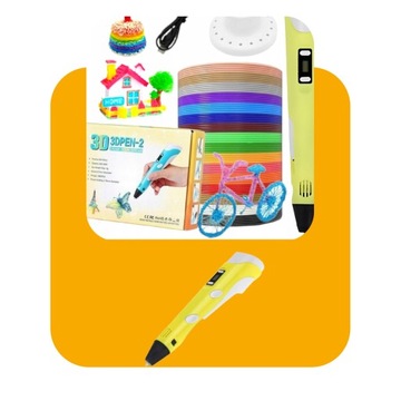 DŁUGOPIS 3D DLA DZIECI DRUKARKA 3D PEN MAGICZNY ŻÓŁTY + WKŁADY 9M