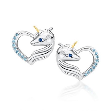 Серебряные серьги 925 пробы Сердце Единорога Лошади
