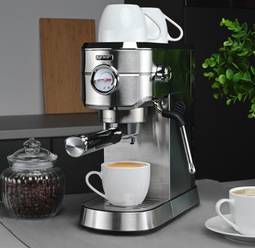 Кофемашина Yoer INOX с напорным фильтром 1,2 л 20 бар 1450 Вт + БАРОМЕТР