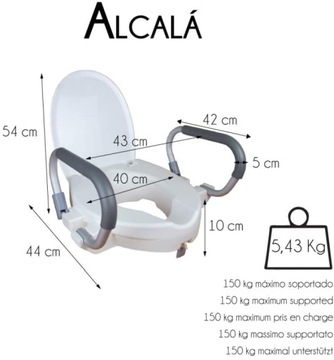 СИДЕНЬЕ ДЛЯ УНИТАЗА С КРЫШКОЙ И ПОДЛОКОТНИКАМИ MOBICLINIC ALCALA 10CM