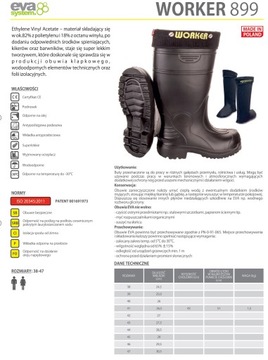 KALOSZE OCHRONNY PODNOSEK WKŁADKA ANTYPRZEBICIOWA Z TWORZYWA EVA 42