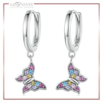 Серебряные серьги ВИСЯЩИЕ РАЗНОЦВЕТНЫЕ БАБОЧКИ S925