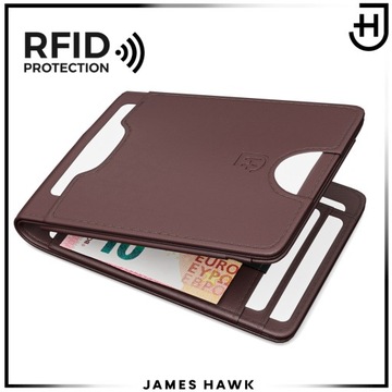 James Hawk Smart Wallet Мужской кожаный кошелек тонкий тонкий RFID коричневый