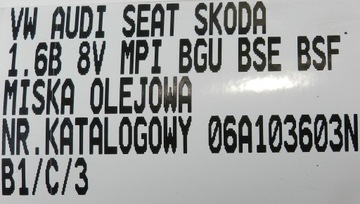 фото thumb №7, Поддон масла масляная vw audi seat skoda 1.6b 8v mpi bgu bse bsf 06a103603n