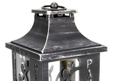 LAMPION GRADDLE Фонарь со светодиодной свечой, ЧЁРНОЕ СЕРЕБРЯНОЕ, с надписью ПОМНИМ
