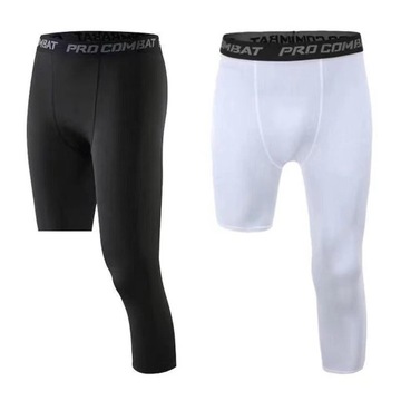 Męskie spodnie kompresyjne 3/4 Legginsy treningowe dla S, białe, długie