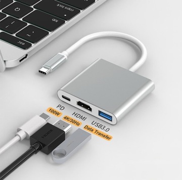 Адаптер-концентратор 3 в 1 USB-C HDMI 4K 60 Гц