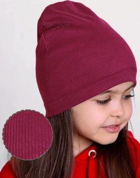 Bordowy Komplet CZAPKA + TUBA komin beanie PRĄŻEK jesień wiosna r. 54-56