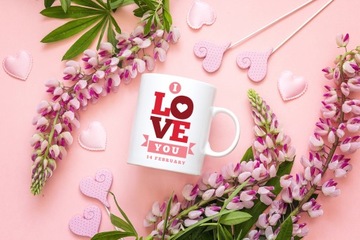 BIAŁY KUBEK Z CZARNYM WNĘTRZEM 330ml Prezent Upominek I LOVE YOU Walentynki