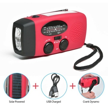 Солнечное радио FM AM аварийный фонарик SOS 2000 мАч с рукояткой USB