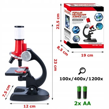 МИКРОСКОП ДЕТСКИЙ 1200x СВЕТОДИОДНАЯ ПОДСВЕТКА + АКСЕССУАРЫ