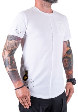 Biały T-SHIRT dziurkowane elementy OLIVERO r. L