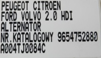 Генератор peugeot citroen 2.0 hdi 9654752880 a004tj0084c с Разборки, фото thumb