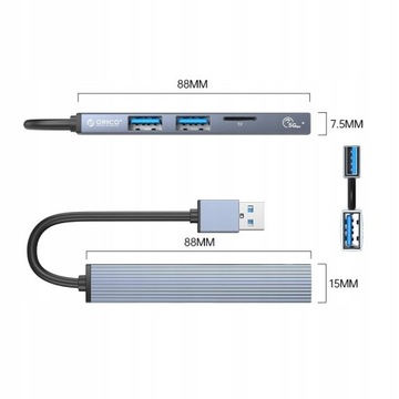 USB-C HUB 3x USB microSD 5 ГБ/с ORICO, алюминий