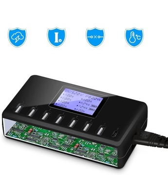 8-ПОРТОВОЕ МНОГОФУНКЦИОНАЛЬНОЕ ЗАРЯДНОЕ УСТРОЙСТВО USB С ЖК-ДИСПЛЕЕМ ДЛЯ ТЕЛЕФОНА