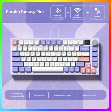 XM58-B 75% RGB Механическая клавиатура с красным переключателем, 3 режима, 2,4G, Фэнтези-фиолетовый
