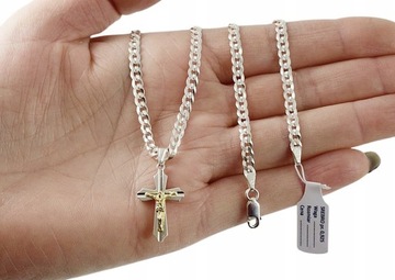 Łańcuszek Srebrny Męski Pancerka Diamentowany z Krzyżykiem Grawer GRATIS