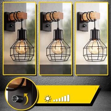 LAMPA KINKIET ŚCIENNY DREWNO LOFT VINTAGE SALON SYPIALNIA SCHODY HOL