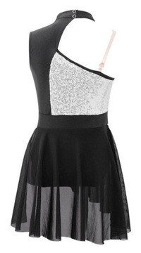 Sukienka Body Balet Trykot Gimnastyka Cekiny Srebrna 158/164