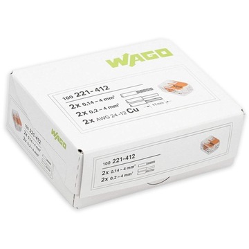 БЫСТРОРАЗЪЕМНЫЕ СОЕДИНИТЕЛИ WAGO 2X4мм 221-412 10ШТ.