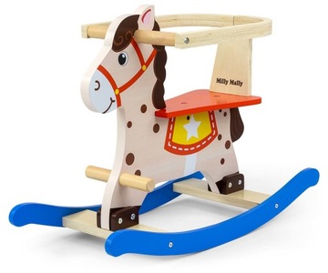 Koń na biegunach drewniany z barierkami Lucky 12 Blue/Red Milly Mally