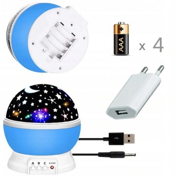 НОЧНИК ЗВЕЗДНЫЙ ПРОЕКТОР USB ВРАЩАЮЩИЙСЯ 230В