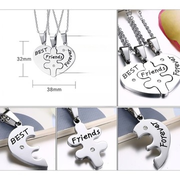 3 SZT. ZE STALI NIERDZEWNEJ PRZYJAŹŃ NA ZAWSZE WIADOMOŚCI NASZYJNIKI PUZZLE