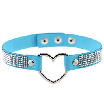 Naszyjnik Choker Niebieski Zamsz Cyrkonie Serce Kitty Szeroki 17mm