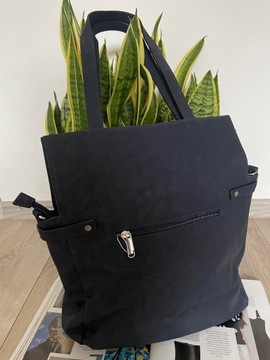 MODNA TOREBKA DAMSKA WOREK SHOPPER A4 nubuk GRANATOWA