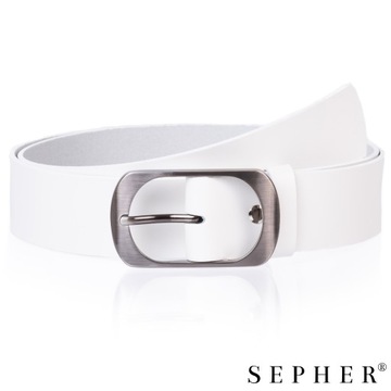 SEPHER Ремень кожаный для брюк, БЕЛЫЙ, широкий, 4 см