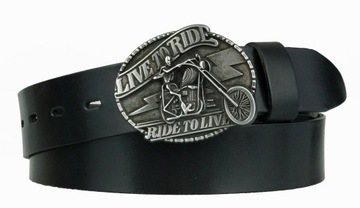 SKÓRZANY PASEK DO SPODNI 4 CM CZARNY MOTOCYKL MOTOCYKLISTY SKÓRA LICOWA 125