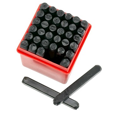 NUMERATORY ZNACZNIKI LITERY CYFRY STEMPLE ZNAKI WYBIJAKI DO METALU 6MM 36EL