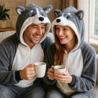 Пижама Onesie Kigurumi Костюм Маскировка Серый Хаски XL: 175 - 185 см
