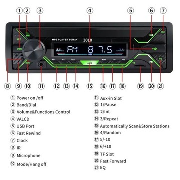 1din автомагнитола Bluetooth MP3 FM 60Wx4 с подсветкой AUX/USB/TF-карта
