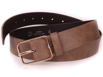 SKÓRZANY Pasek damski 4cm BEŻOWY złota klamra