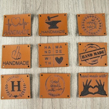10X HANDMADE SKÓRZANE NASZYWKI METKI RĘKODZIEŁO