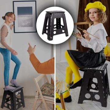 TABORET SKŁADANY KRZESŁO STOPIEŃ ANTYPOŚLIZGOWY CZARNY DRABINKA 39CM STOŁEK