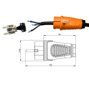 2M удлинительного шнура H05VV-F 3x2,5 Ветвь 4x230V, Оранжевый плагин