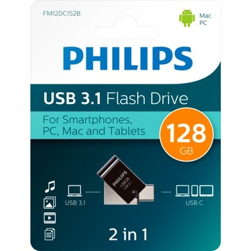 Флеш-накопитель Philips 2-в-1 OTG, 128 ГБ, USB 3.1 + USB C